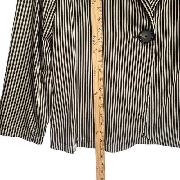 Show Me Your MuMu Top Jacket L Black Ivory Striped Silky 2 button Relaxed - Picture 3 of 8